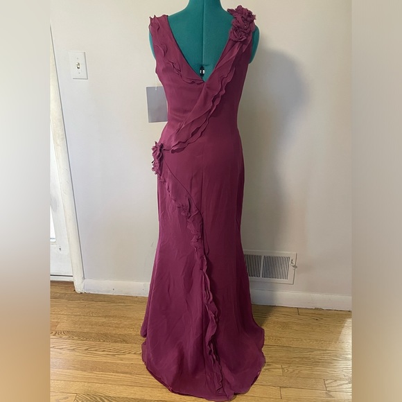 NWT ANOUSHKA G -London Silk Organza Ruffle Orchid Maxi Gown w/ appliqué flowers - Picture 5 of 13